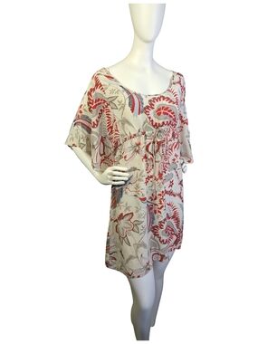 Margit Brandt 100% Silk Floral Boho Dress Batwing Sleeve Empire Waist Size M